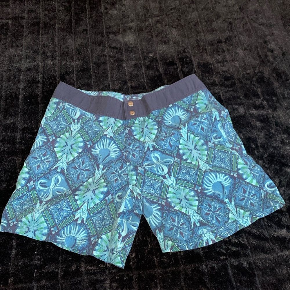 Men's Duke Kahanamoku Swim Shorts in Navy, Blue, Green and White